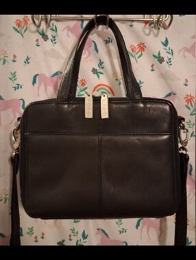 EUC Vintage Hobo International Black Leather Portfolio Satchel Purse Bag